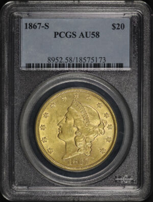 Obverse of this 1867-S Liberty Head $20 PCGS AU-58