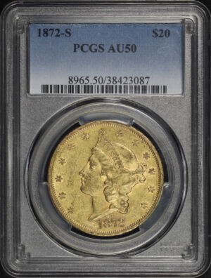 Obverse of this 1872-S Liberty Head $20 Type 2 PCGS AU-50