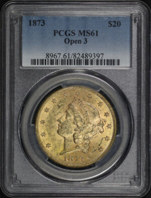 Obverse of this 1873 Liberty Head $20 Open 3 Type 2 PCGS MS-61