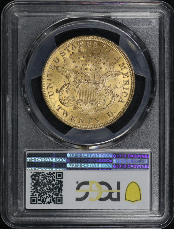 Reverse of this 1873 Liberty Head $20 Open 3 PCGS MS-62