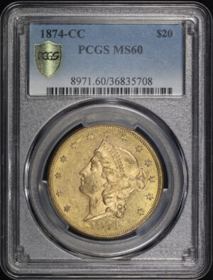Obverse of this 1874-CC Liberty Head $20 PCGS MS-60