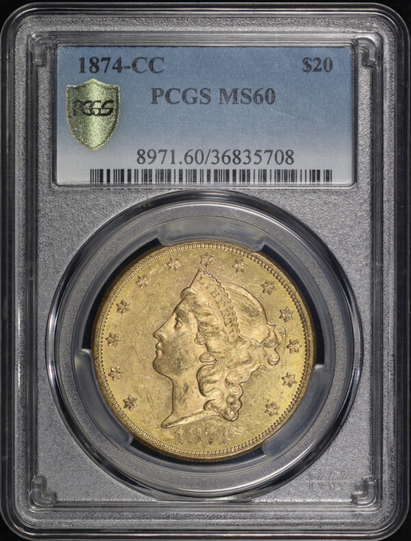 Obverse of this 1874-CC Liberty Head $20 PCGS MS-60