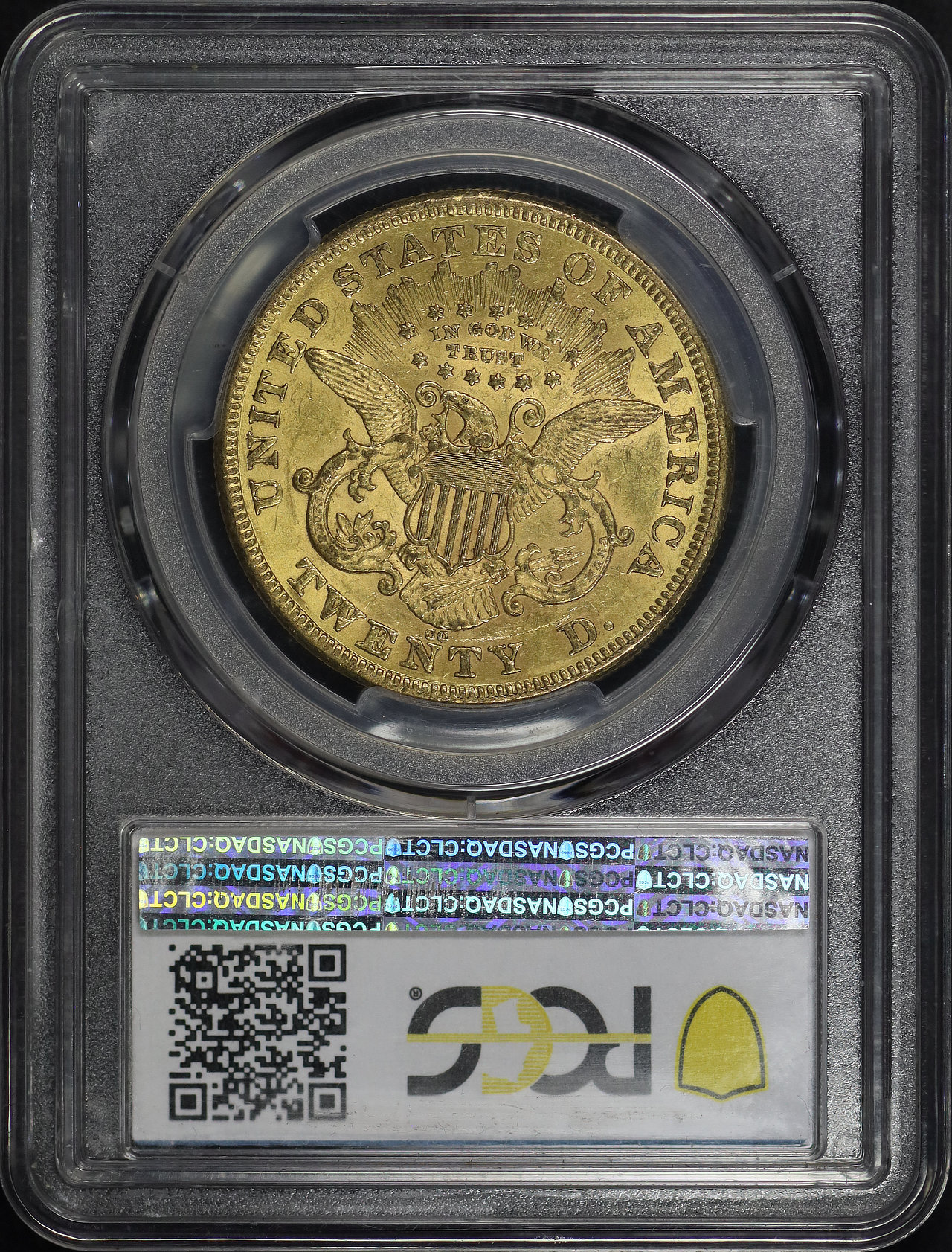 Reverse of this 1875-CC Liberty Head $20 PCGS AU-55
