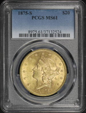 Obverse of this 1875-S Liberty Head $20 Type 2 PCGS MS-61