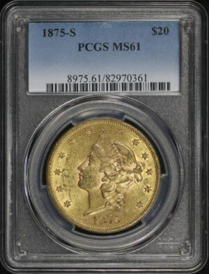 Obverse of this 1875-S Liberty Head $20 Type 2 PCGS MS-61