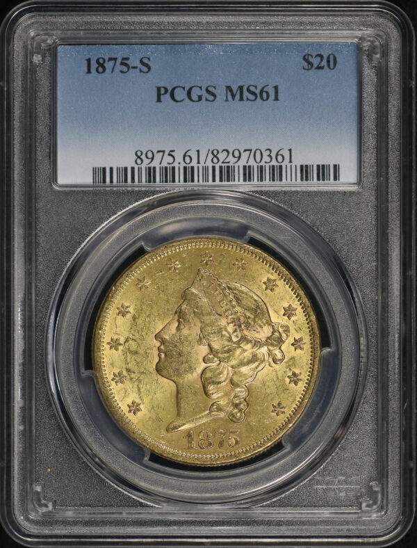 Obverse of this 1875-S Liberty Head $20 Type 2 PCGS MS-61