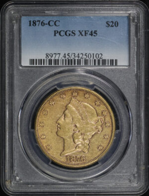 Obverse of this 1876-CC Liberty Head $20 Type 2 PCGS XF-45