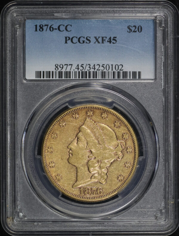 Obverse of this 1876-CC Liberty Head $20 Type 2 PCGS XF-45