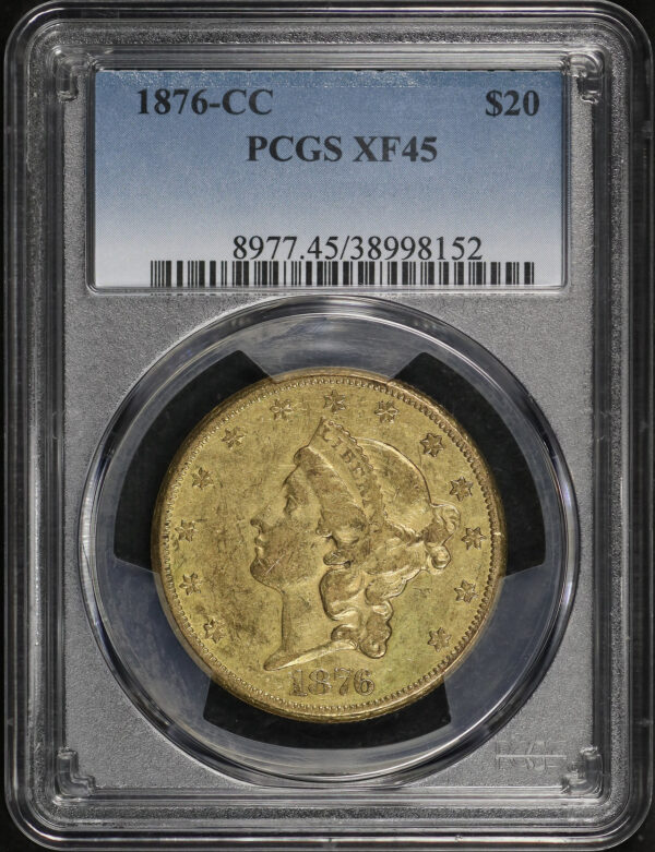 Obverse of this 1876-CC Liberty Head $20 PCGS XF-45