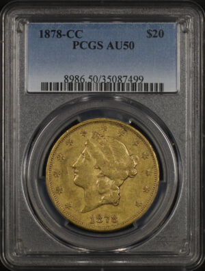 Obverse of this 1878-CC Liberty Head $20 Type 3 PCGS AU-50