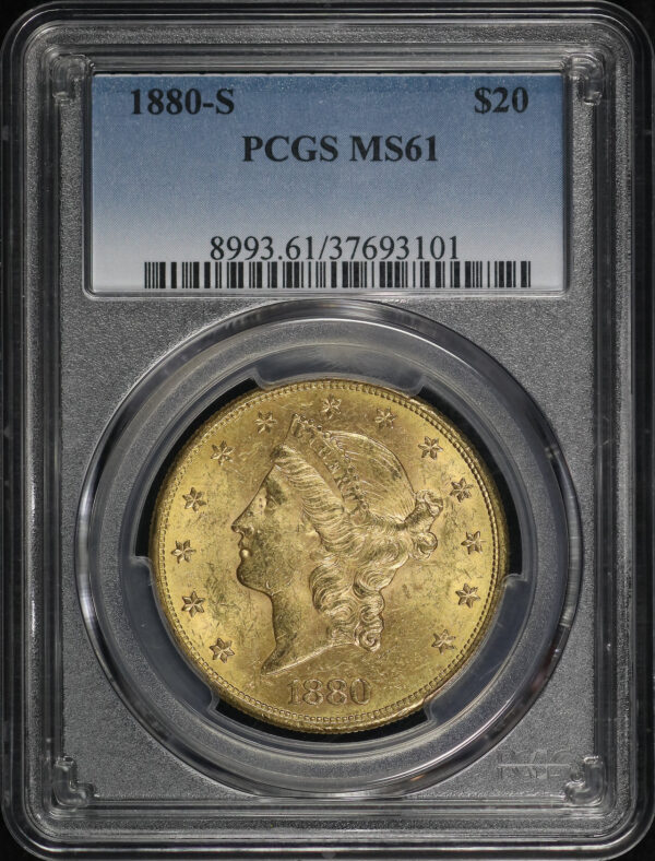 Obverse of this 1880-S Liberty Head $20 Type 3 PCGS MS-61