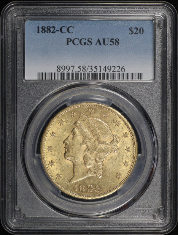 Obverse of this 1882-CC Liberty Head $20 Type 3 PCGS AU-58