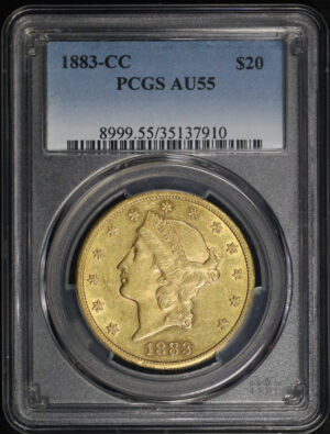 Obverse of this 1883-CC Liberty Head $20 Type 3 PCGS AU-55