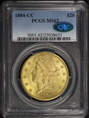 Obverse of this 1884-CC Liberty Head $20 Type 3 PCGS MS-62 CAC
