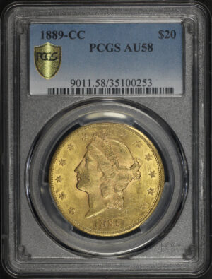 Obverse of this 1889-CC Liberty Head $20 Type 3 PCGS AU-58