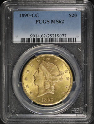 Obverse of this 1890-CC Liberty Head $20 Type 3 PCGS MS-62