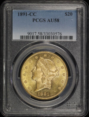 Obverse of this 1891-CC Liberty Head $20 Type 3 PCGS AU-58