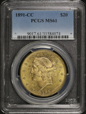 Obverse of this 1891-CC Liberty Head $20 Type 3 PCGS MS-61