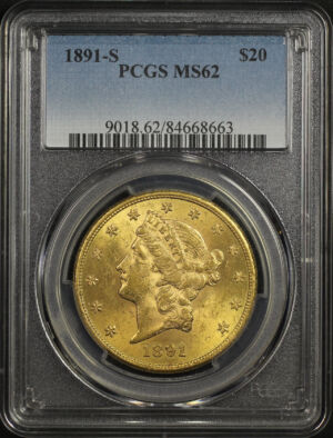 Obverse of this 1891-S Liberty Head $20 Type 3 PCGS MS-62