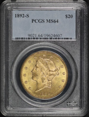 Obverse of this 1892-S Liberty Head $20 Type 3 PCGS MS-64