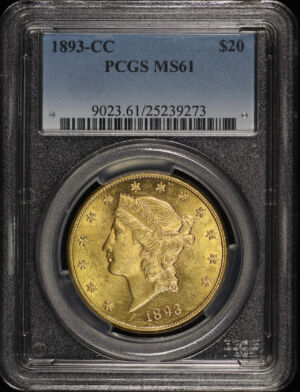 Obverse of this 1893-CC Liberty Head $20 Type 3 PCGS MS-61