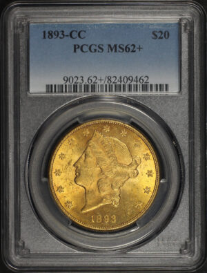 Obverse of this 1893-CC Liberty Head $20 Type 3 PCGS MS-62+