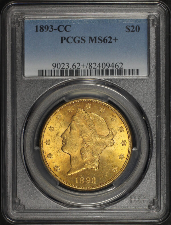 Obverse of this 1893-CC Liberty Head $20 Type 3 PCGS MS-62+