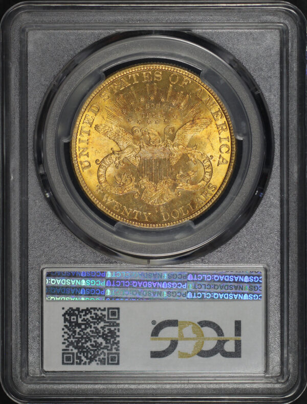 Reverse of this 1893-CC Liberty Head $20 Type 3 PCGS MS-62+