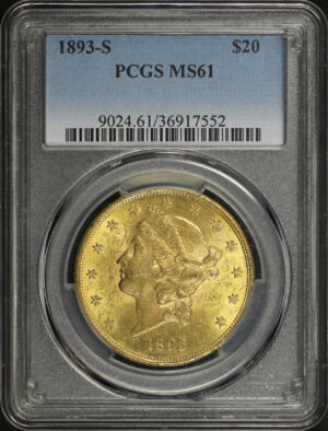 Obverse of this 1893-S Liberty Head $20 Type 3 PCGS MS-61