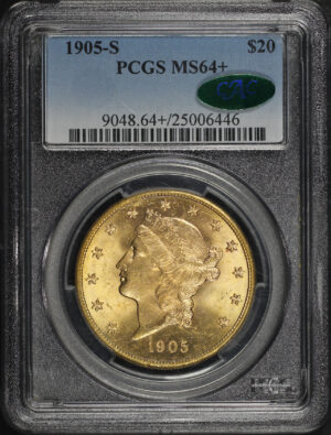 Obverse of this 1905-S Liberty Head $20 Type 3 PCGS MS-64+ CAC