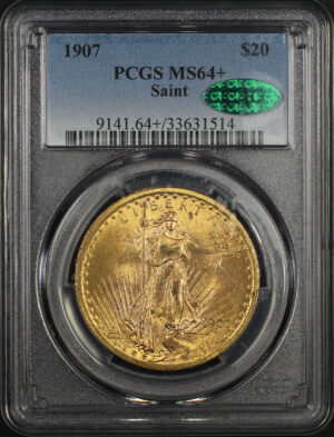 Obverse of this 1907 St. Gaudens $20 PCGS MS-64+ CAC