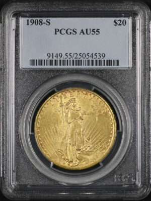 Obverse of this 1908-S St. Gaudens $20 PCGS AU-55