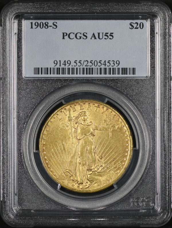 Obverse of this 1908-S St. Gaudens $20 PCGS AU-55