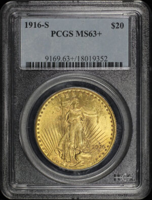 Obverse of this 1916-S St. Gaudens $20 PCGS MS-63+