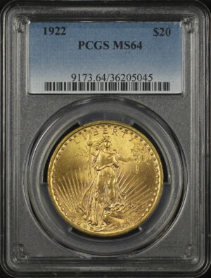 Obverse of this 1922 St. Gaudens $20 PCGS MS-64