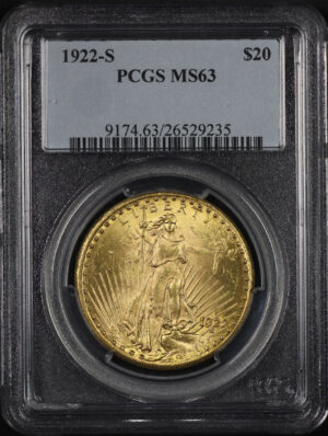 Obverse of this 1922-S St. Gaudens $20 PCGS MS-63