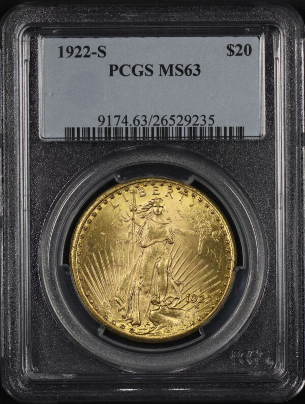 Obverse of this 1922-S St. Gaudens $20 PCGS MS-63