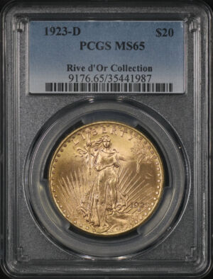 Obverse of this 1923-D St. Gaudens $20 PCGS MS-65