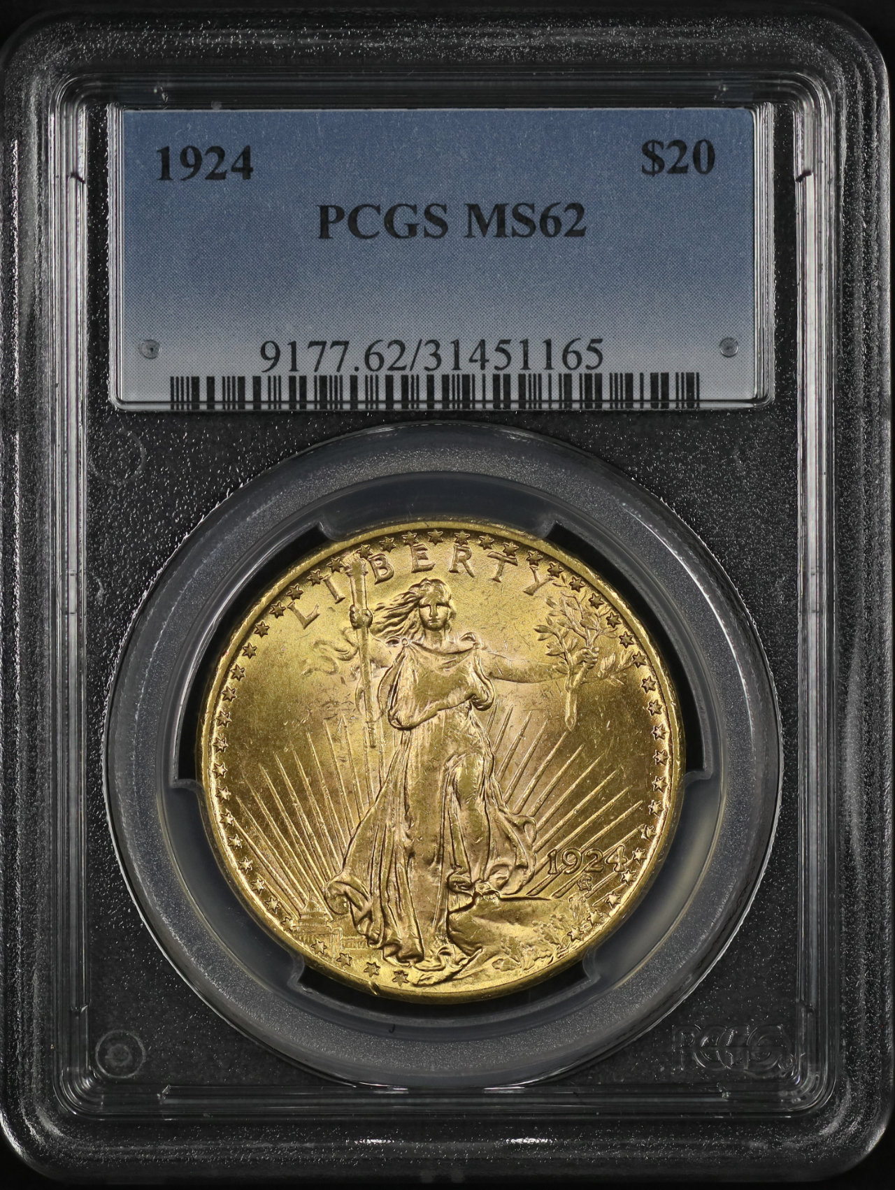 Obverse of this 1924 St. Gaudens $20 PCGS MS-62