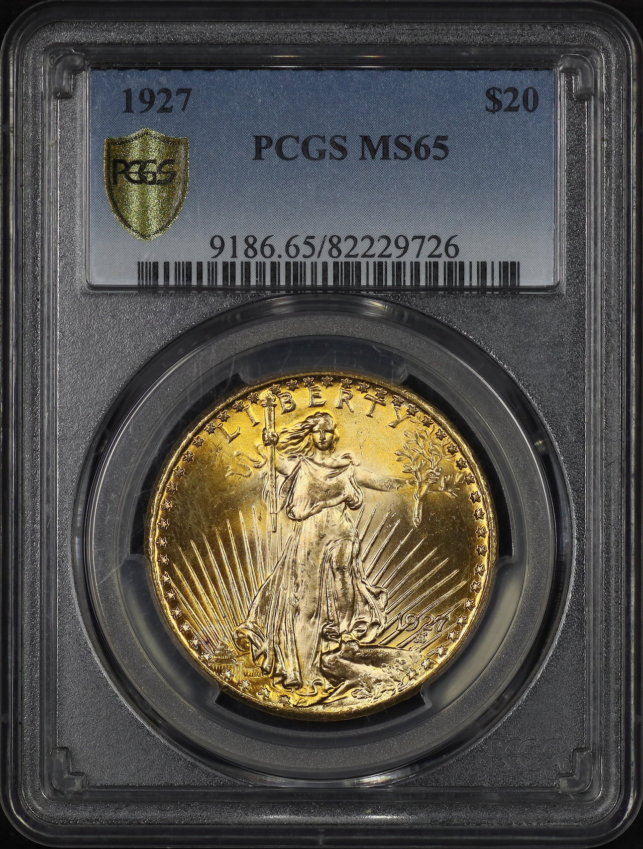 Obverse of this 1927 St. Gaudens $20 PCGS MS-65