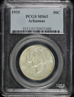 Obverse of this 1935 50C Arkansas Silver Commemorative PCGS MS-63