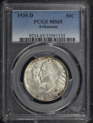 Obverse of this 1935-D 50C Arkansas Silver Commemorative PCGS MS-65