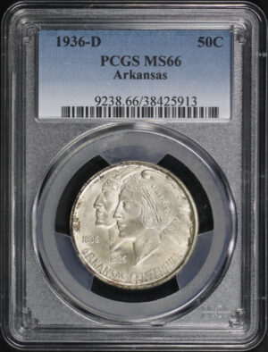 Obverse of this 1936-D 50C Arkansas Silver Commemorative PCGS MS-66