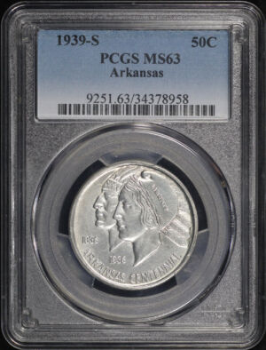 Obverse of this 1939-S 50C Arkansas Silver Commemorative PCGS MS-63