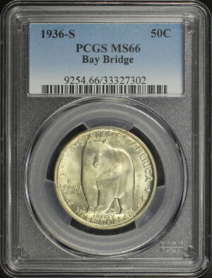 Obverse of this 1936-S Silver Commemorative Bay Bridge 50C PCGS MS-66