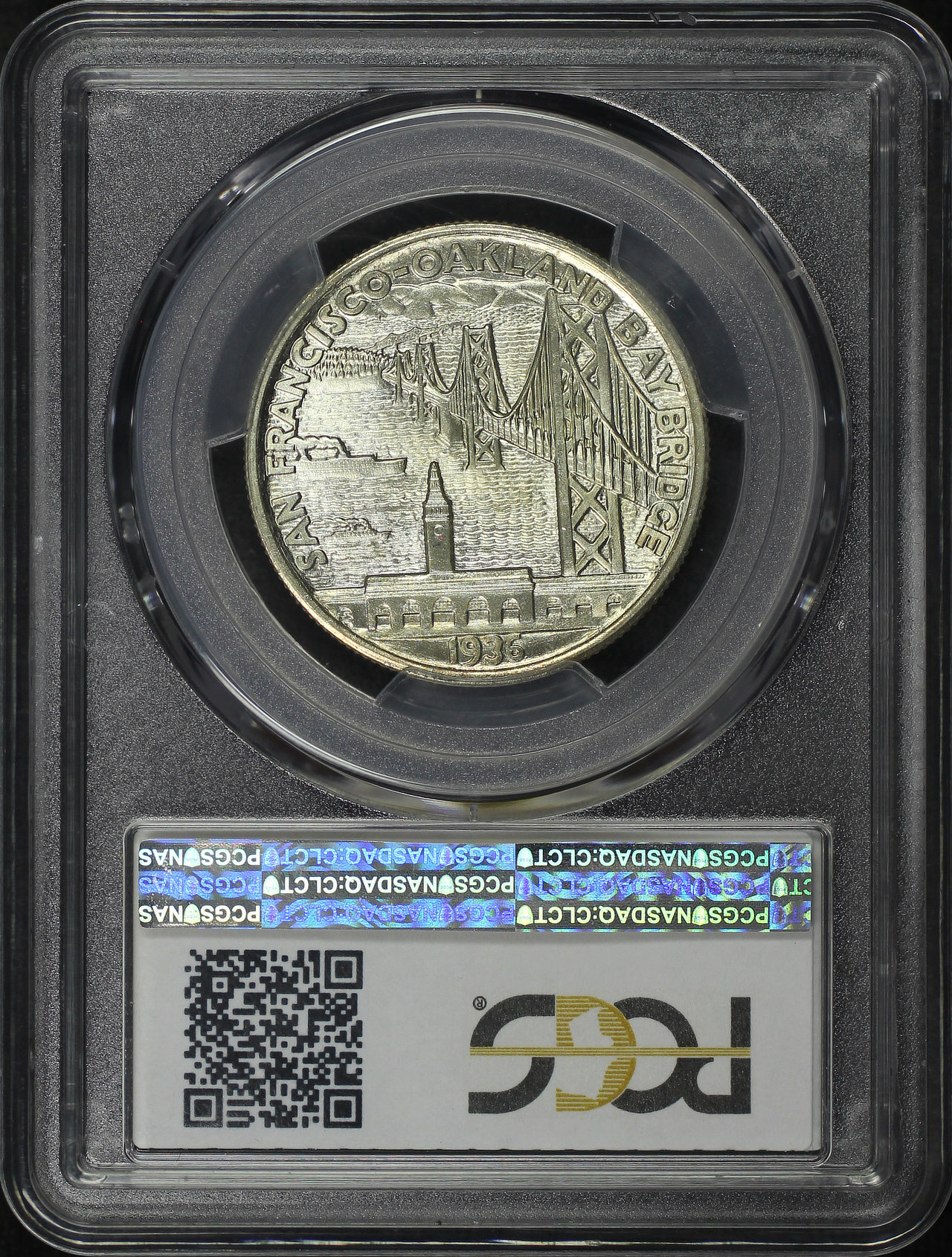 Reverse of this 1936-S Silver Commemorative Bay Bridge 50C PCGS MS-66