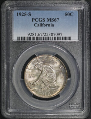 Obverse of this 1925-S 50C California Silver Commemorative PCGS MS-67
