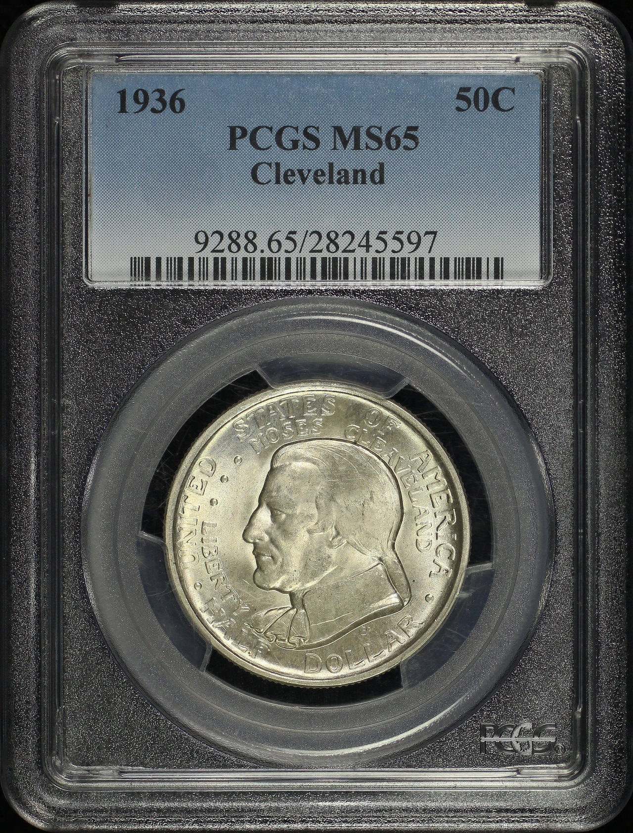 Obverse of this 1936 50C Cleveland Silver Commemorative PCGS MS-65
