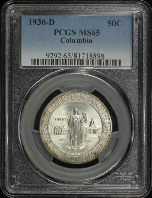 Obverse of this 1936-D 50C Columbia Silver Commemorative PCGS MS-65