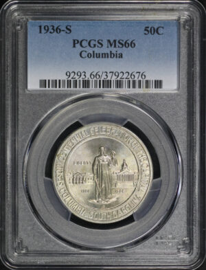Obverse of this 1936-S 50C Columbia Silver Commemorative PCGS MS-66
